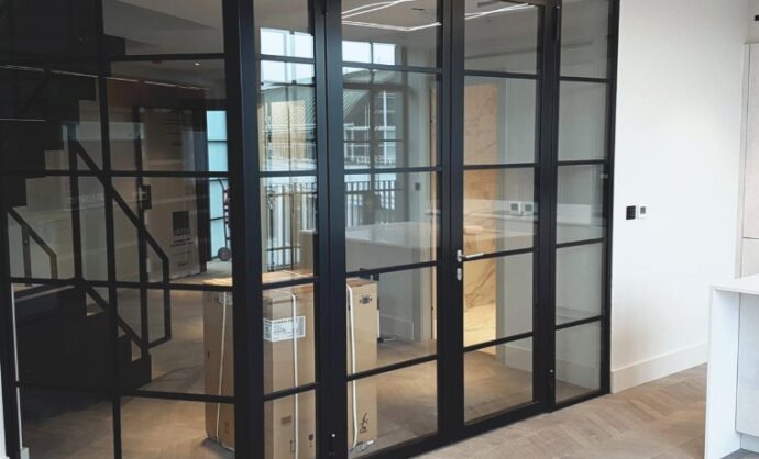 an installed fire rated-glass-partition wall by kova partitions