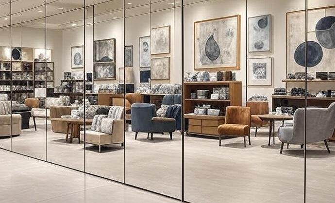 Mirror wall cladding for a showroom- Kova partitions